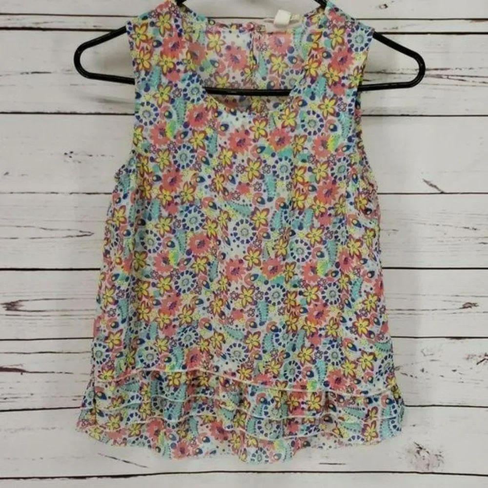Red Camel Girls Peplum Floral Hi‎ Low Ruffle Sleeveless Design Shirt Size Large